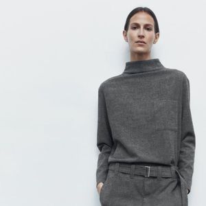 ZARA | Grey Wool Blend Mock Turtleneck Long Sleeve Blouse Top Size L